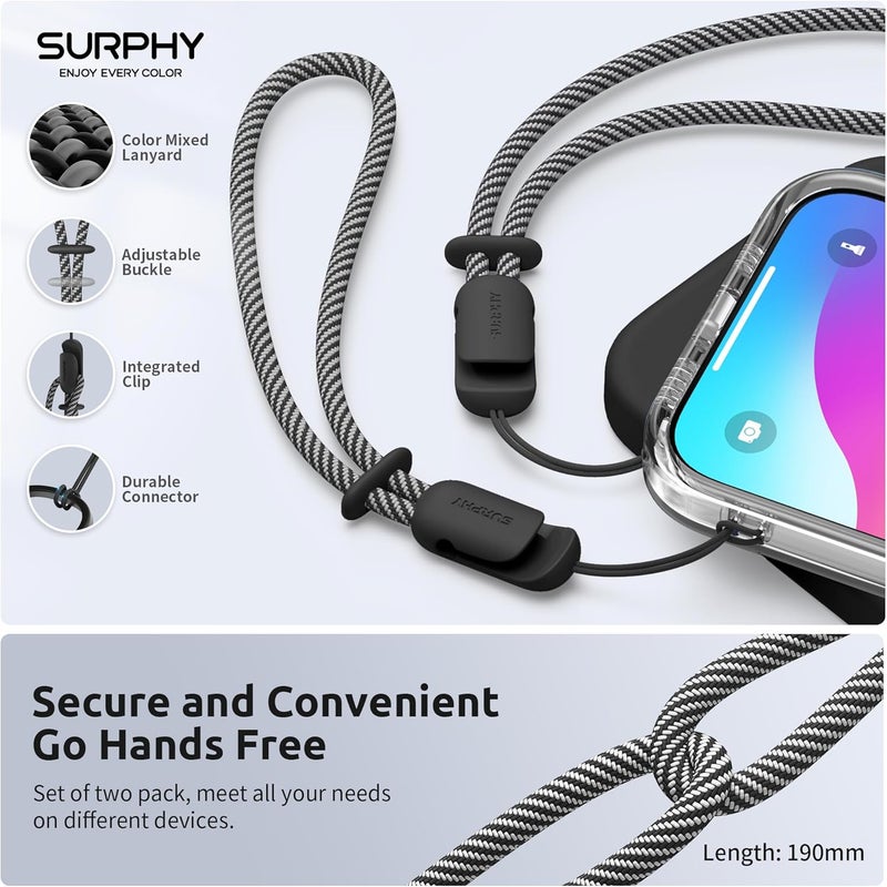SURPHY 2 Pack Phone Lanyard for Cellphone Case, Phone Wrist Strap for Case, Cellphone Strap with 2-Color Braided, Charm Wrist Lanyard for Women, Cellphone Wrist Lanyard for Women, Black & Black - Image 4
